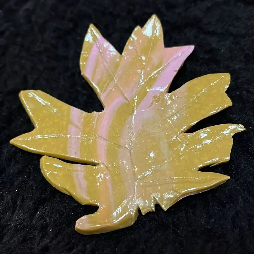Tan and Pink ONE of a Kind Rare Unique One of a Kind Handmade Leaf Brooch